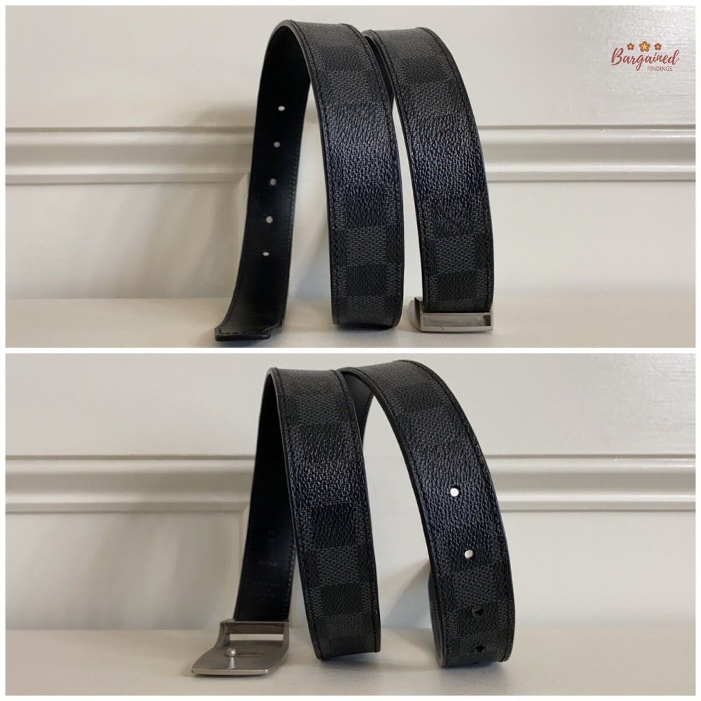 Authentic Louis Vuitton Black Damier Graphite Suntulle LV CUT Buckle Belt 85/34 - Picture 8 of 13
